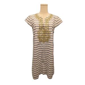 JULIE BROWN Embroidered‎ Resort Striped Tunic Lined Shift Medium Dress
